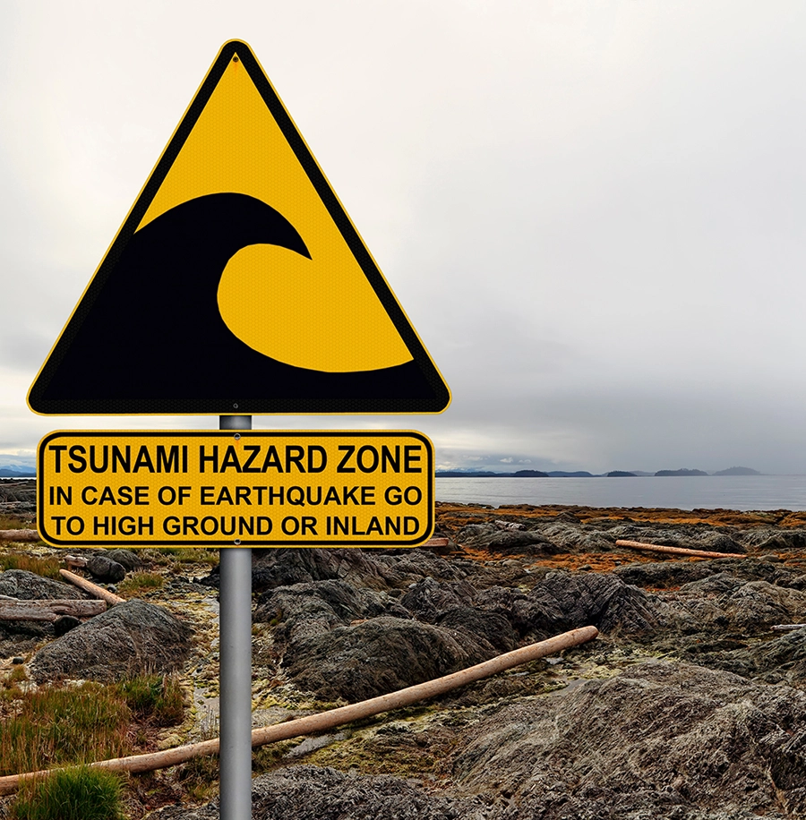 Beach sign warning risk of Tsunami