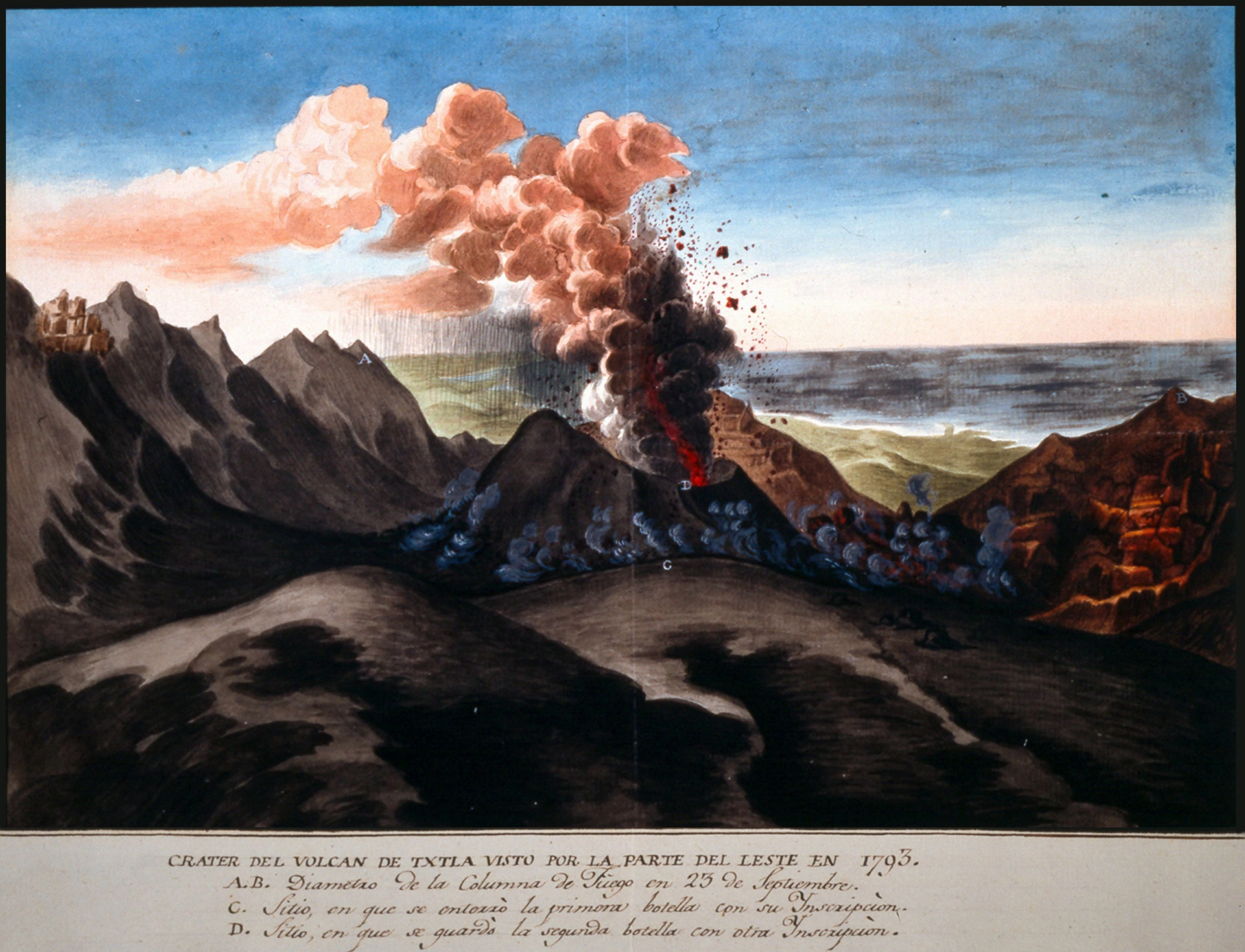 Historic depiction of the eruption of the El Chichón Volcano in 1793, courtesy of Universidad Nacional Autónoma de México (UNAM)
