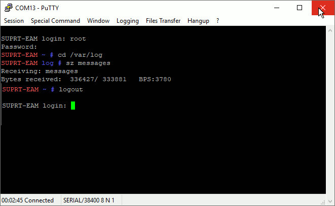 Logging out and closing the PuTTY enulation window